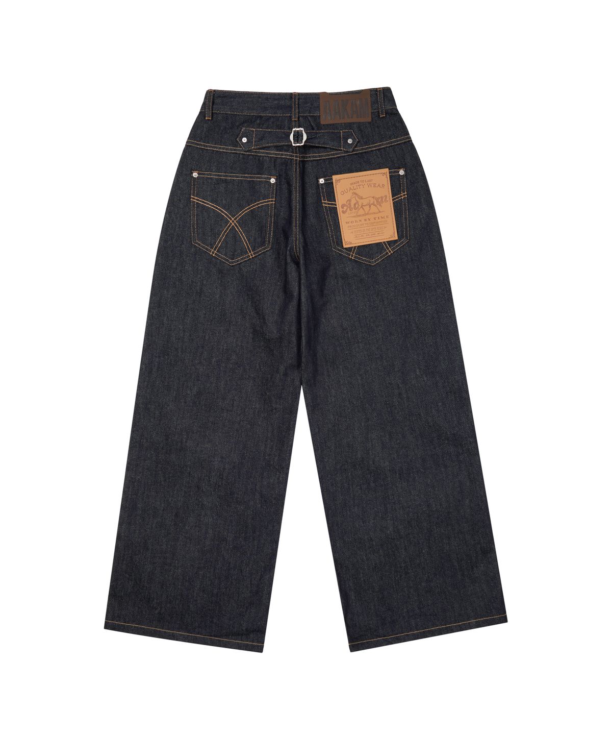 아캄(AAKAM) Leather Label Denim Pants (Black)