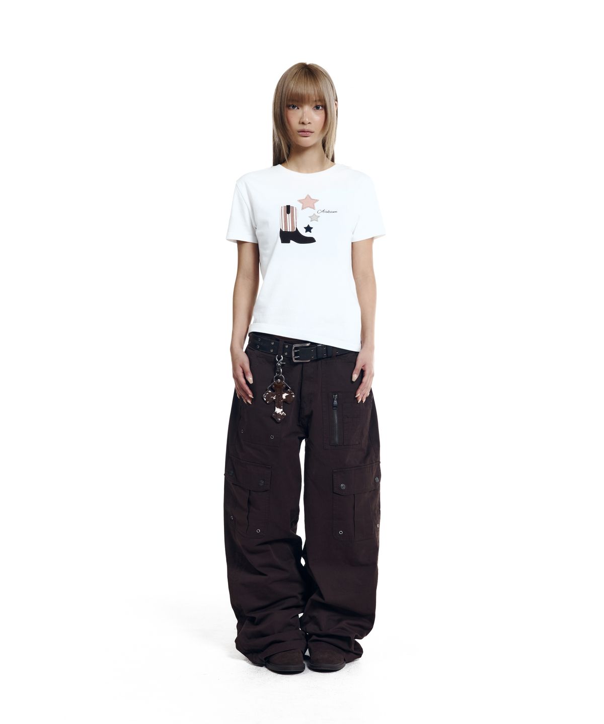 아캄(AAKAM) Shirring Utility Cargo Pants (Brown)