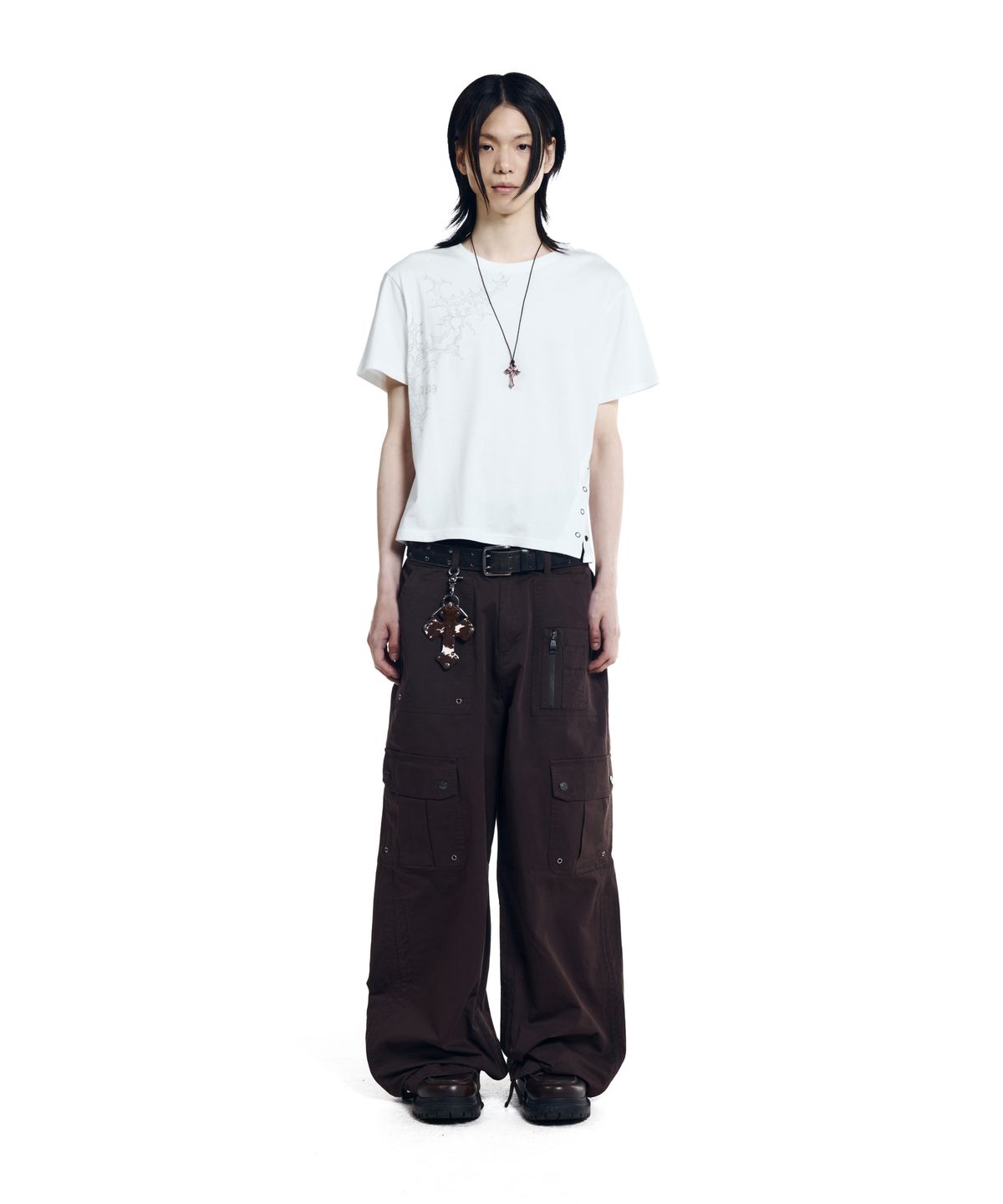 아캄(AAKAM) Shirring Utility Cargo Pants (Brown)