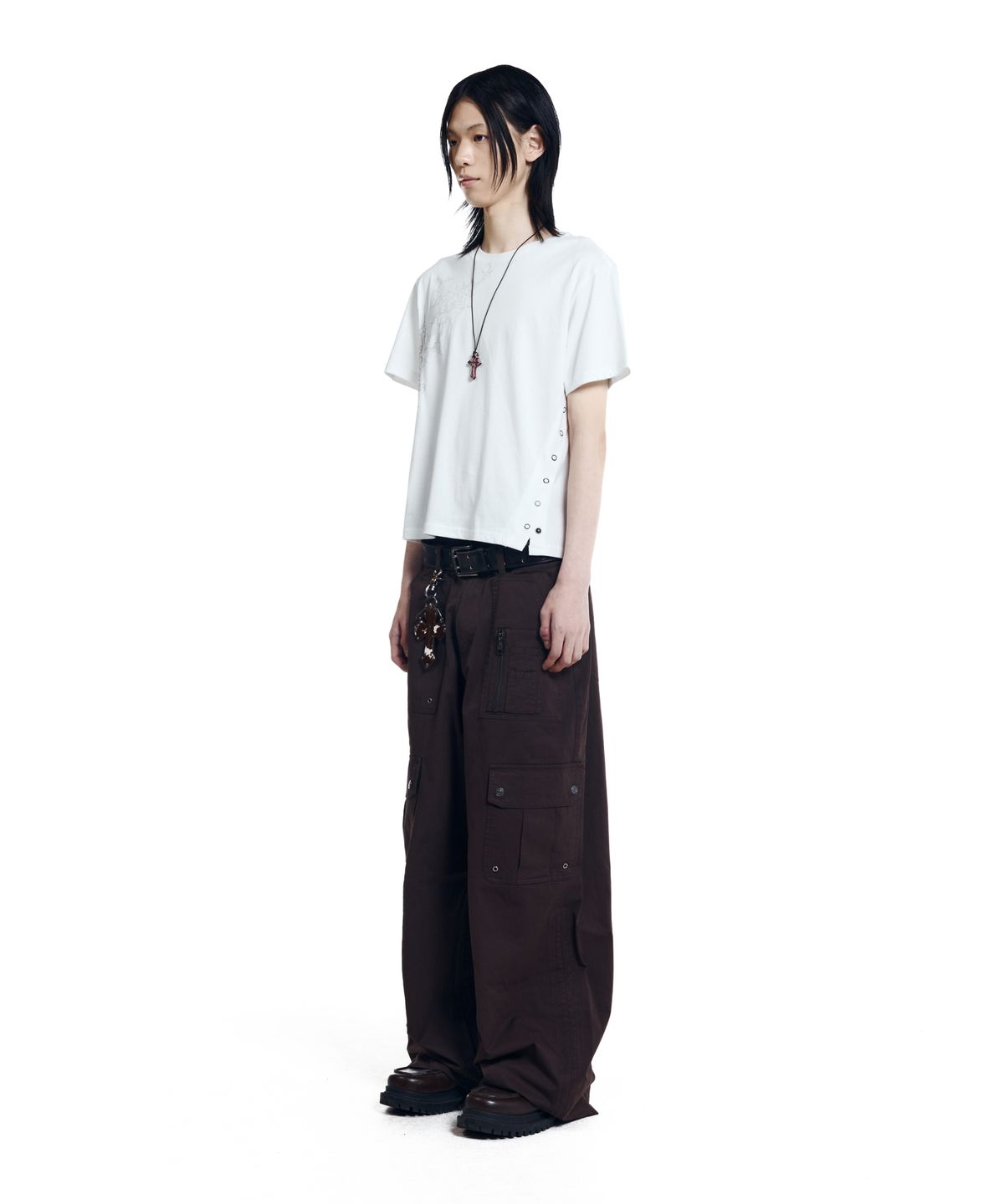 아캄(AAKAM) Shirring Utility Cargo Pants (Brown)