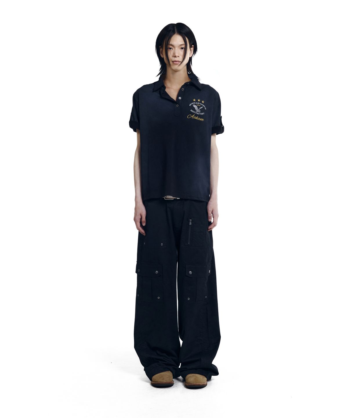 아캄(AAKAM) Shirring Utility Cargo Pants (Black)