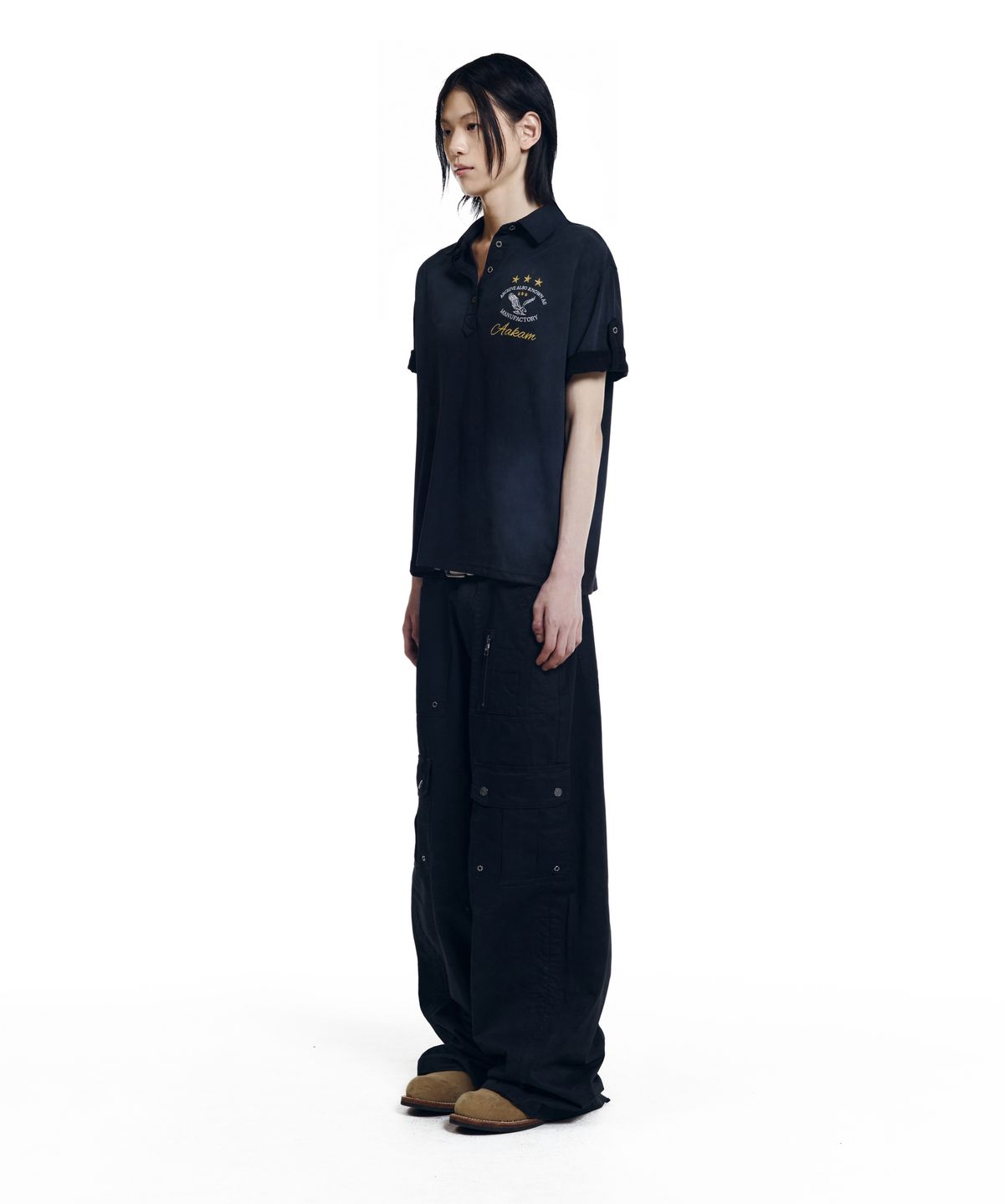 아캄(AAKAM) Shirring Utility Cargo Pants (Black)