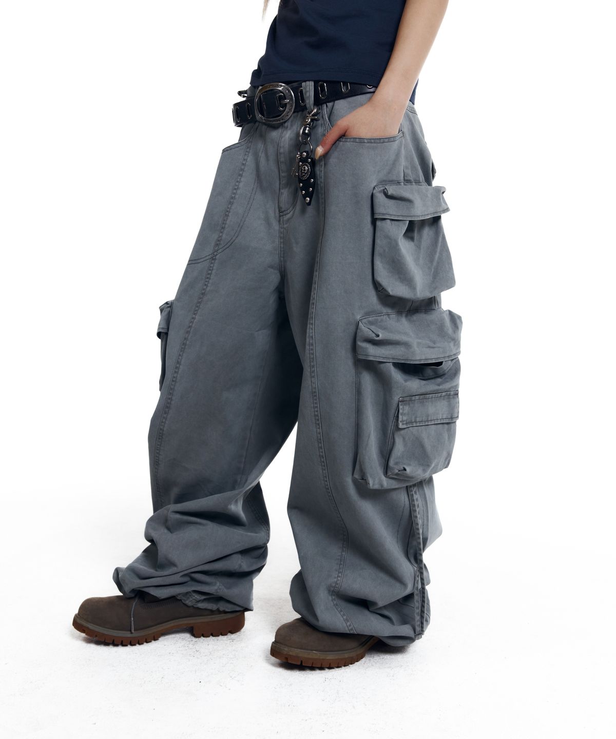 아캄(AAKAM) Heavy Cargo Shirring Pants (Gray)