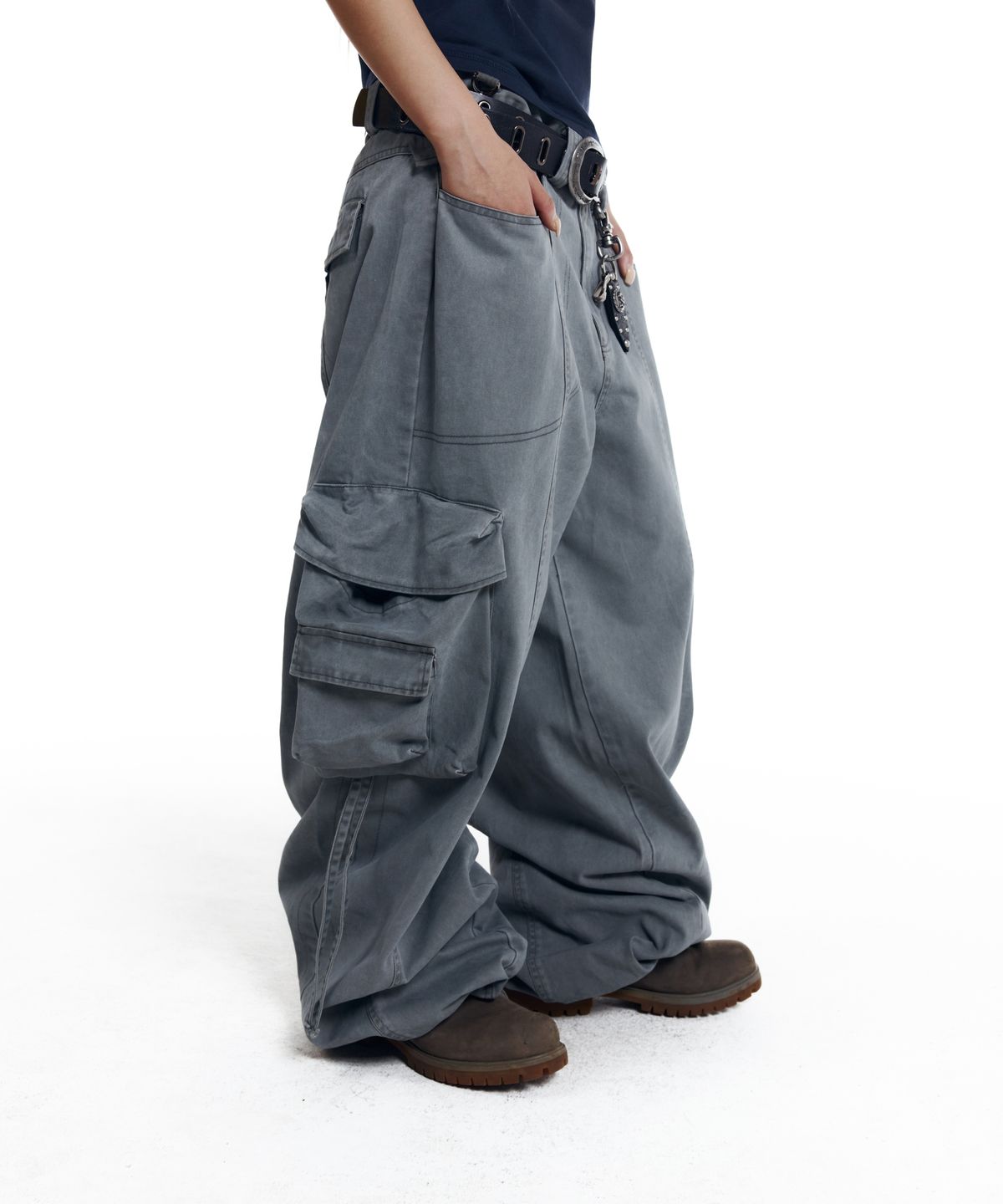 아캄(AAKAM) Heavy Cargo Shirring Pants (Gray)