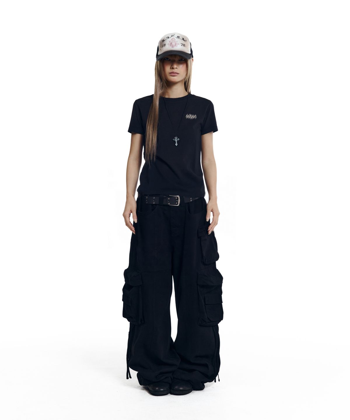 아캄(AAKAM) Heavy Cargo Shirring Pants (Black)