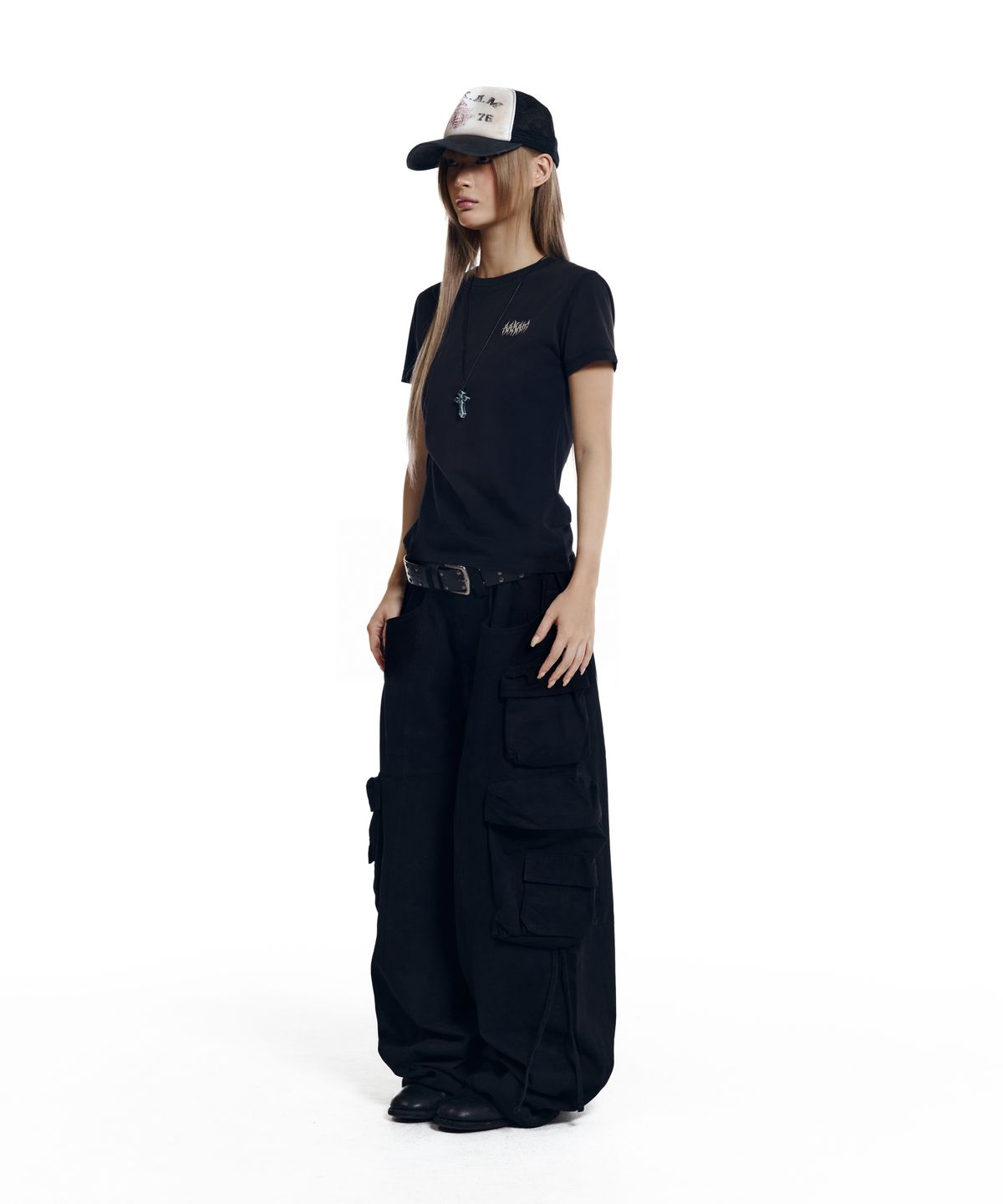 아캄(AAKAM) Heavy Cargo Shirring Pants (Black)