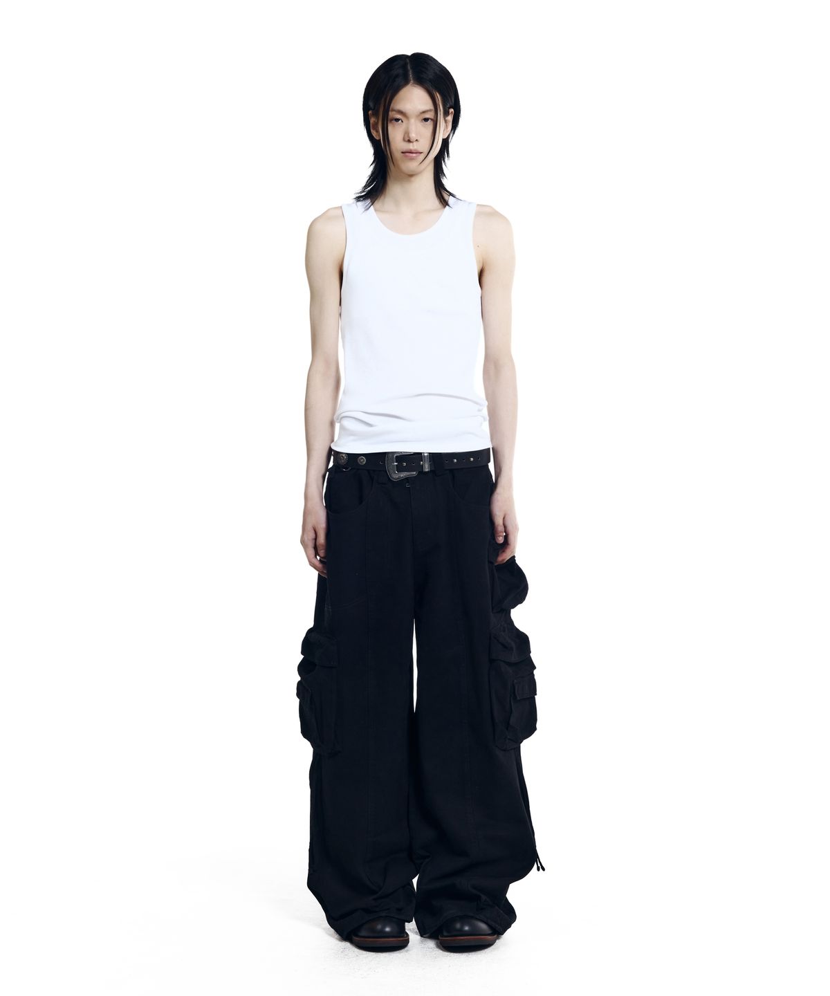 아캄(AAKAM) Heavy Cargo Shirring Pants (Black)