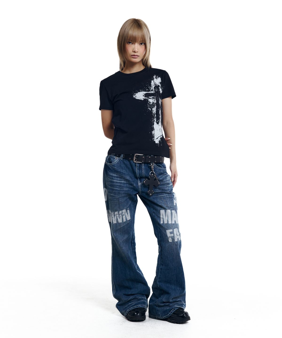 아캄(AAKAM) Splatter Painted CROS2 Half Top (Black)
