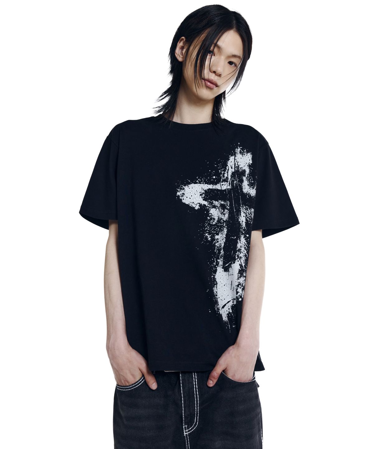 아캄(AAKAM) Splatter Painted CROS2 Half Top (Black)