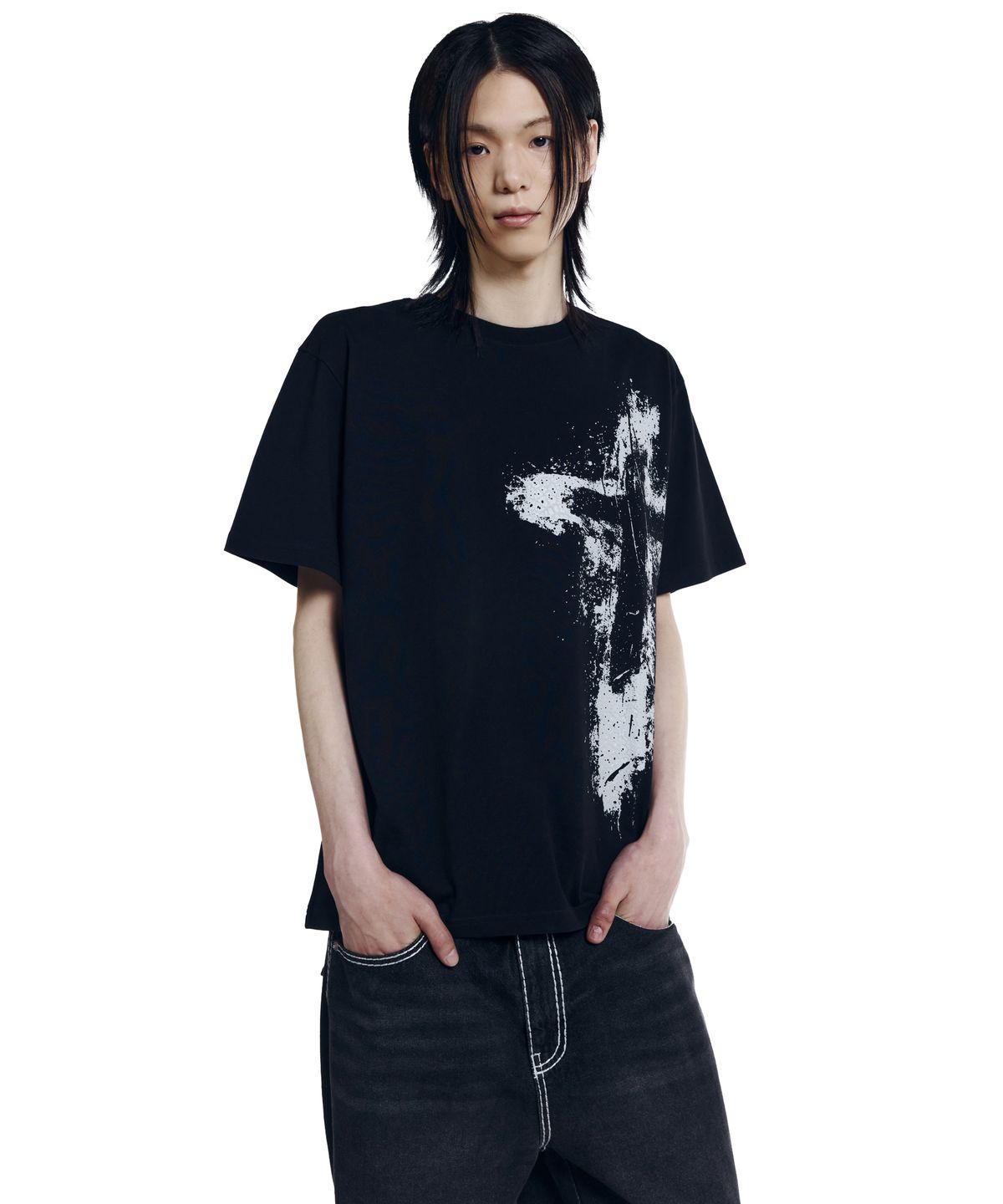 아캄(AAKAM) Splatter Painted CROS2 Half Top (Black)