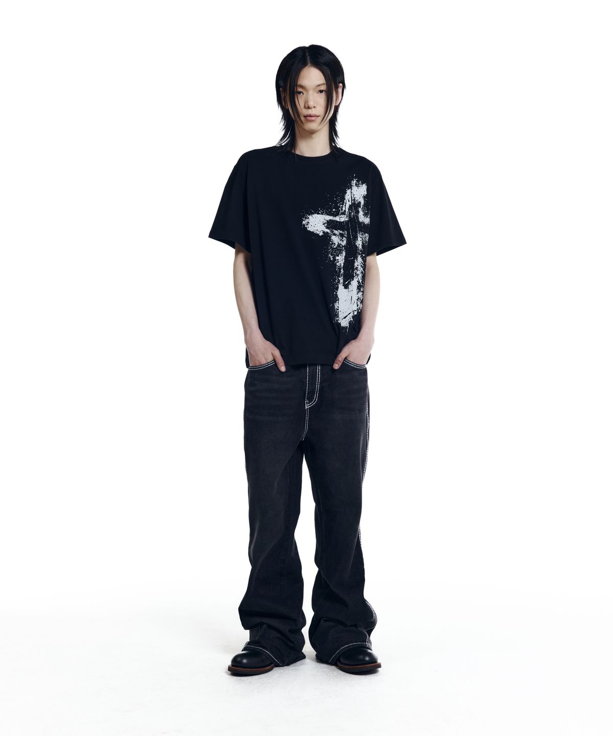 아캄(AAKAM) Splatter Painted CROS2 Half Top (Black)