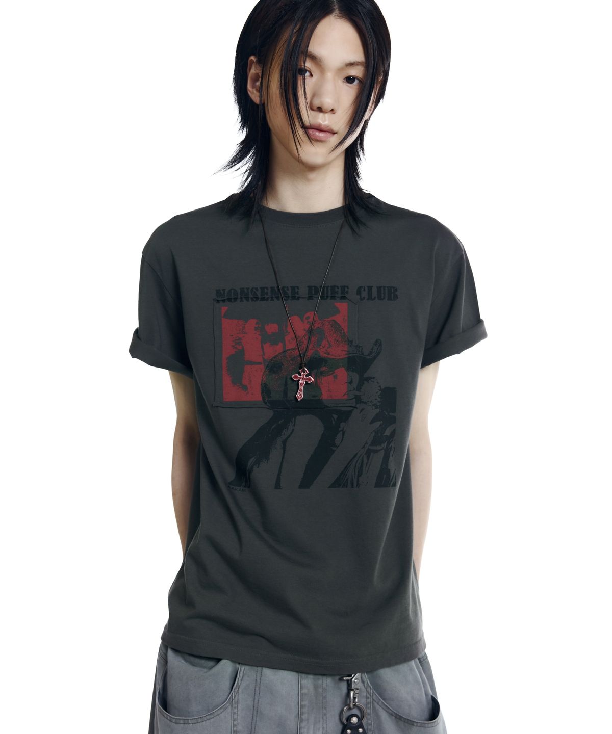 아캄(AAKAM) Nonsense Puff Club Half Top (Dark Gray)