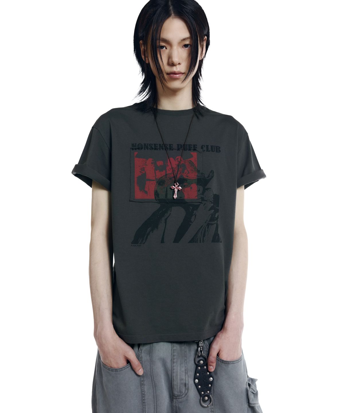 아캄(AAKAM) Nonsense Puff Club Half Top (Dark Gray)