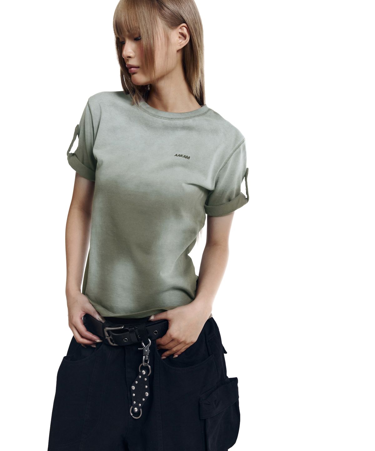 아캄(AAKAM) Dirty Mist Roll-up Half Top (Khaki)