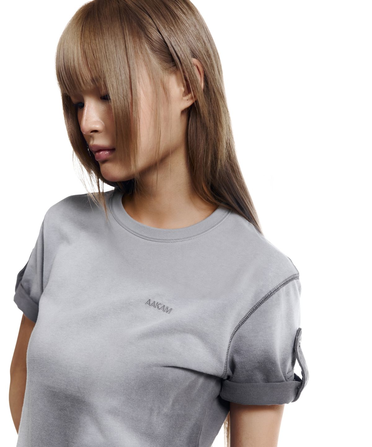 아캄(AAKAM) Dirty Mist Roll-up Half Top (Dark Gray)