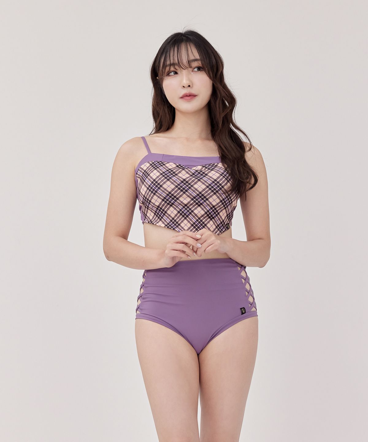 포리즈(PORRIZ) [TOP] [이클립스_퍼플체크] 레이어드 멀티 스트랩 탑