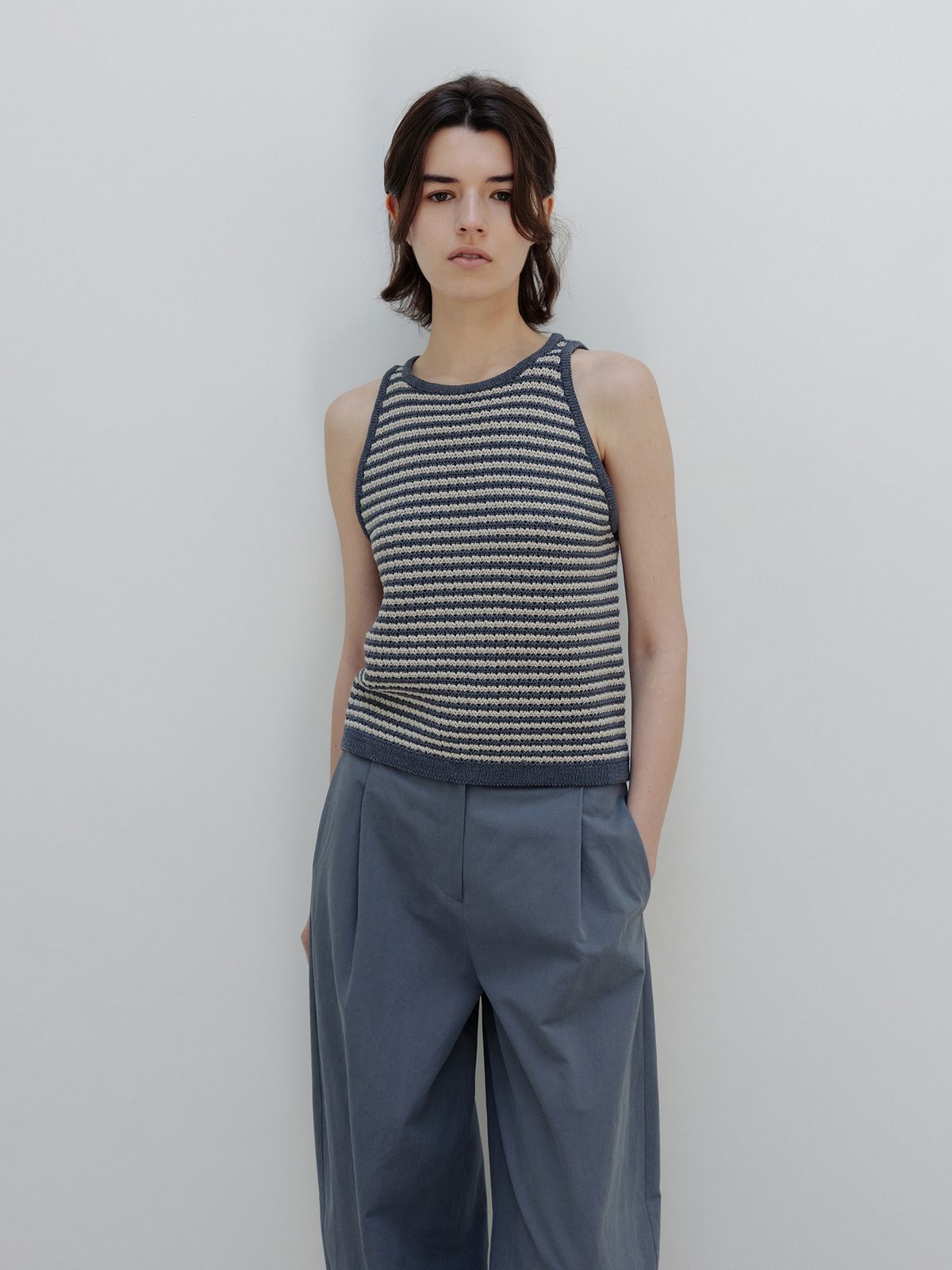 모이아(MOIA) wave knit top (blue mix)