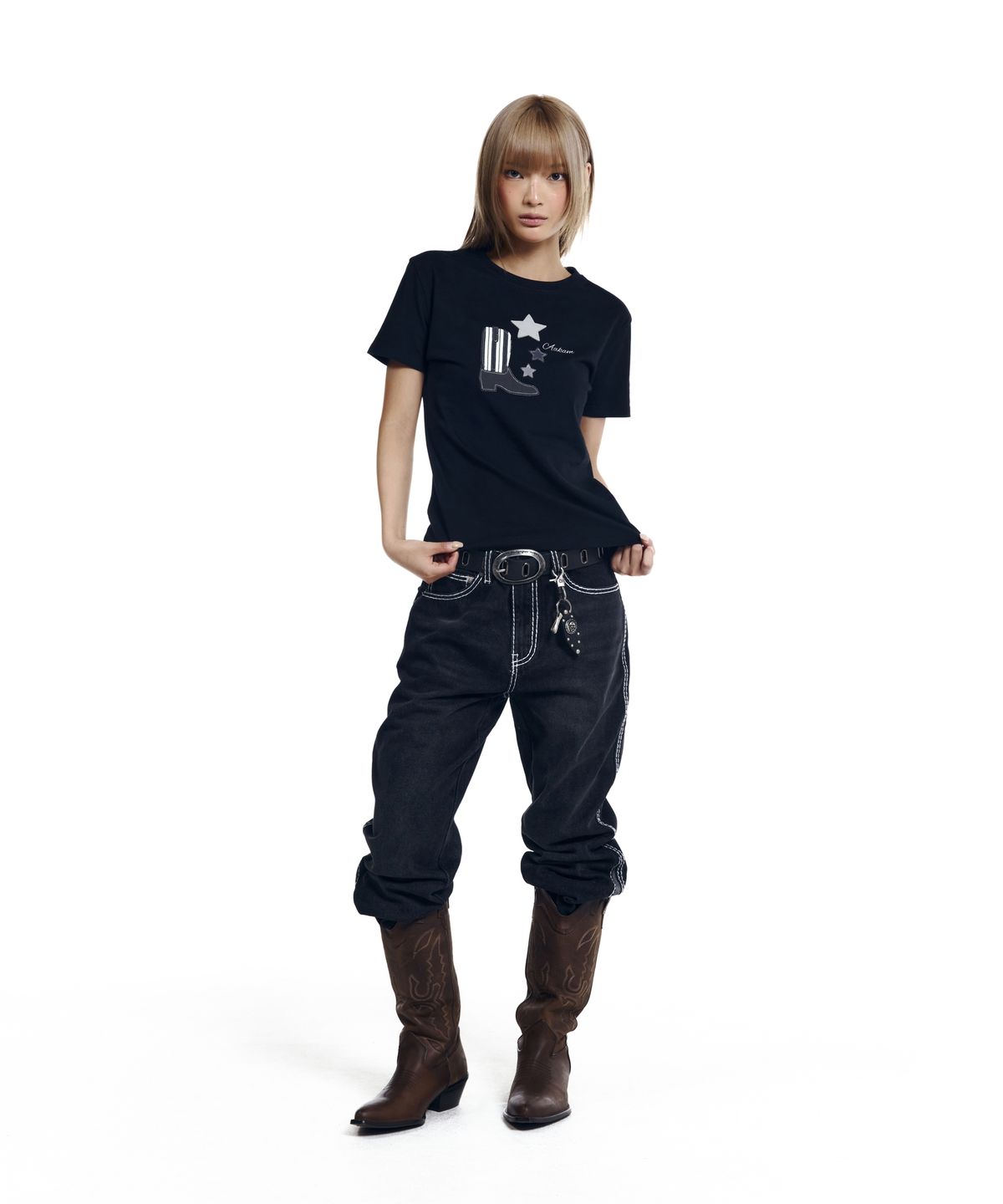 아캄(AAKAM) Western Boots Half Top (Black)
