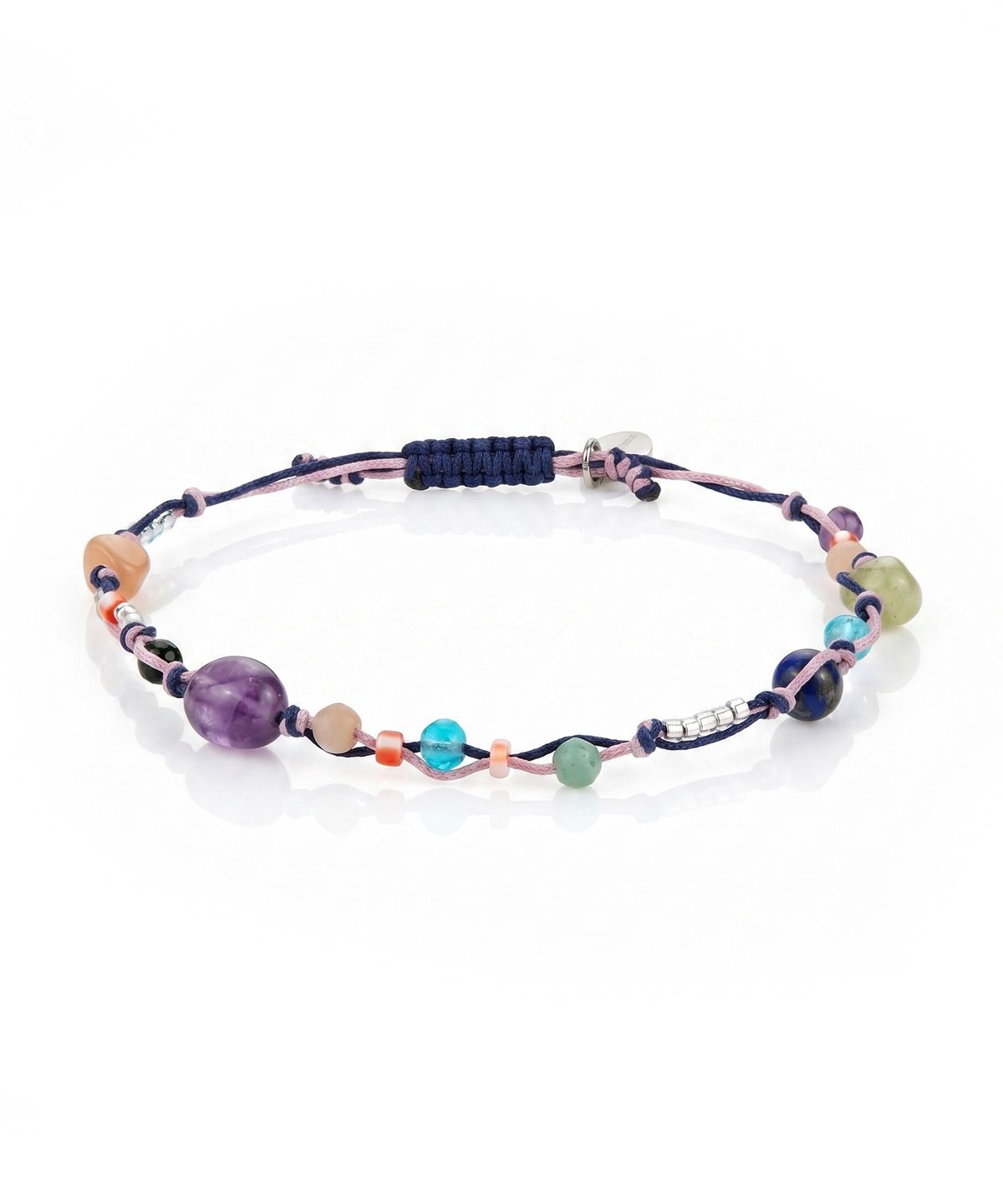 언더컨트롤(UNDERCONTROL) 컬러풀 원석 비즈 장식 사이즈 조절 캐주얼 팔찌 COLOR STONE / BEADS BRACELET / P NAVY
