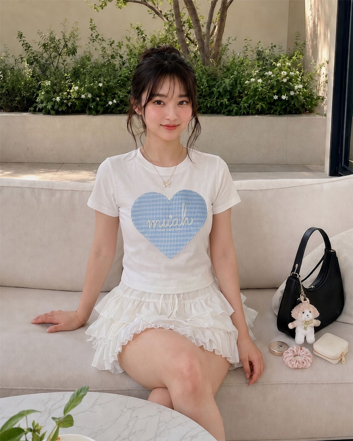 무아무아(MUAHMUAH) 빅 하트 체크 패치 반팔티 [2color]