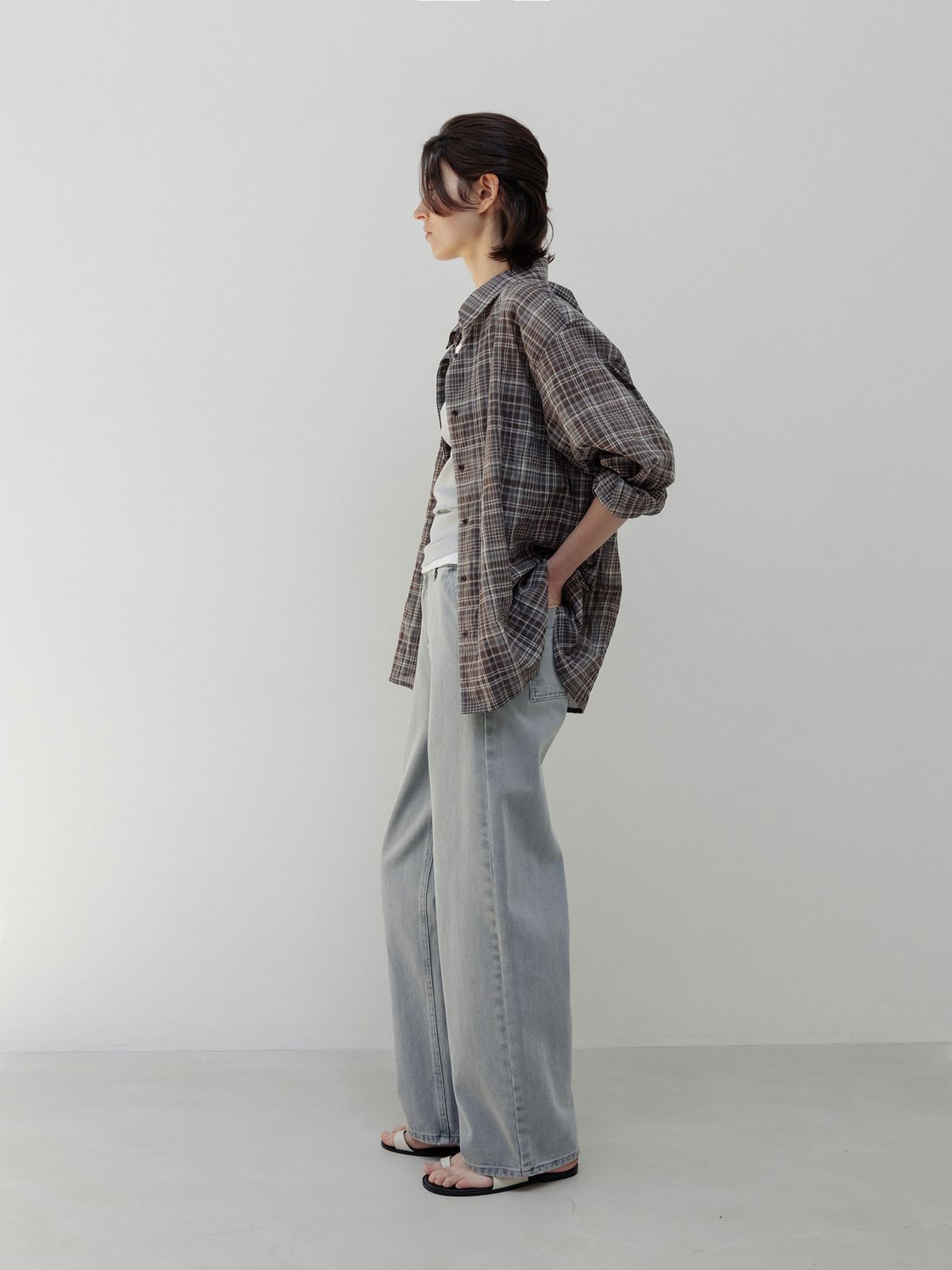 모이아(MOIA) sheer check shirt (brown)