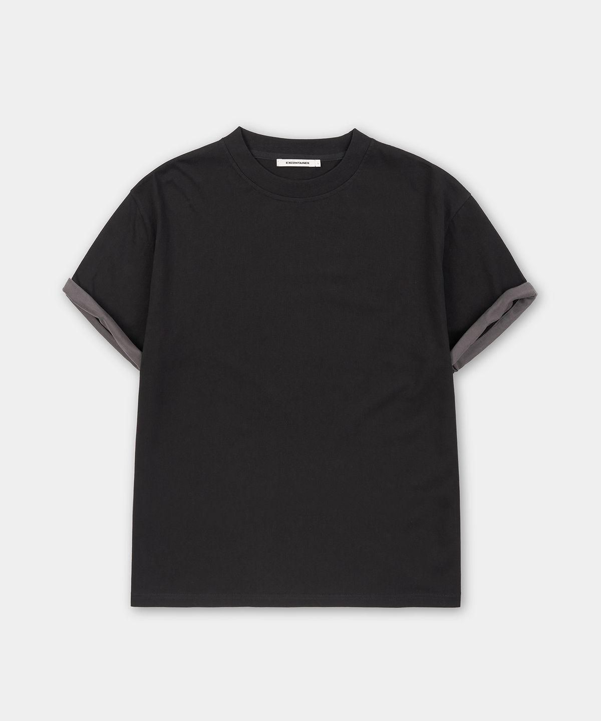 엑스컨테이너(EXCONTAINER) 슬리브 레이어드 크롭 하프 티셔츠 (BLACK)