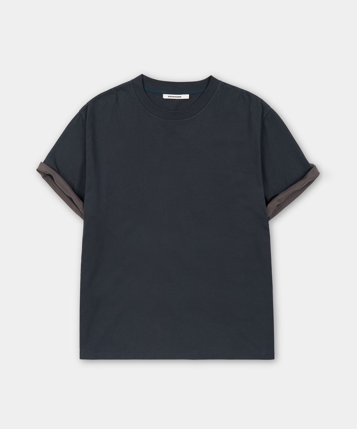 엑스컨테이너(EXCONTAINER) 슬리브 레이어드 크롭 하프 티셔츠 (NAVY)