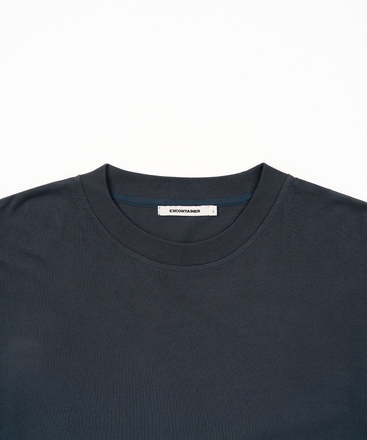 엑스컨테이너(EXCONTAINER) 슬리브 레이어드 크롭 하프 티셔츠 (NAVY)