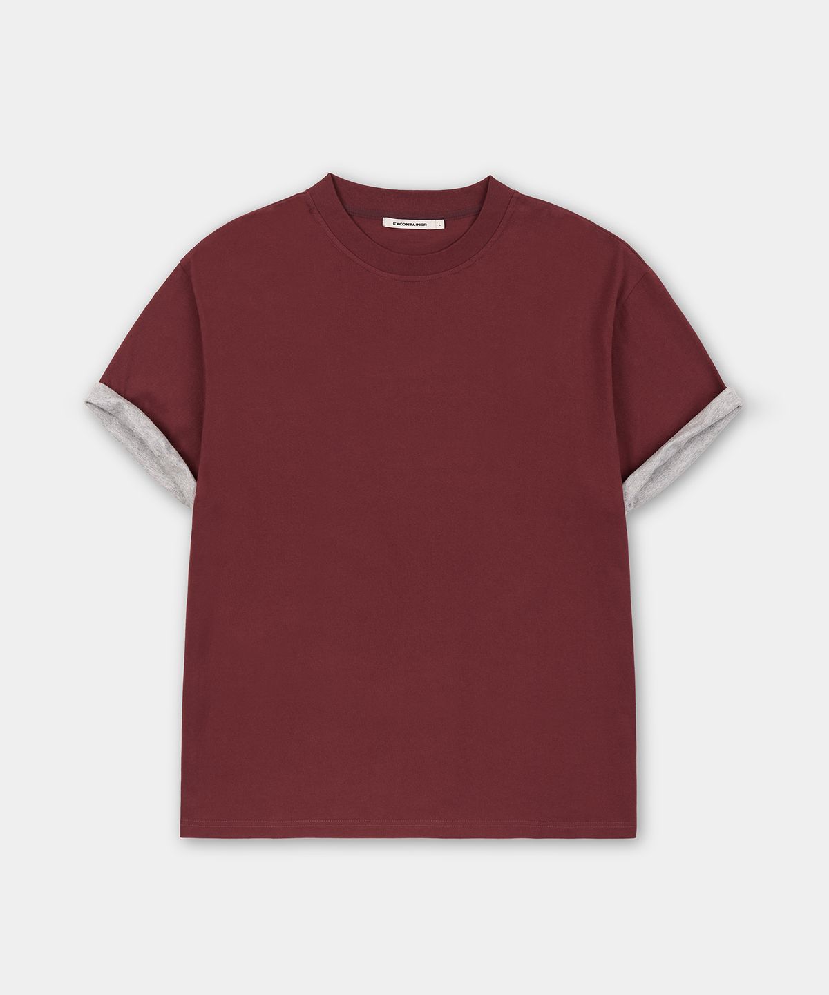 엑스컨테이너(EXCONTAINER) 슬리브 레이어드 크롭 하프 티셔츠 (BURGUNDY)