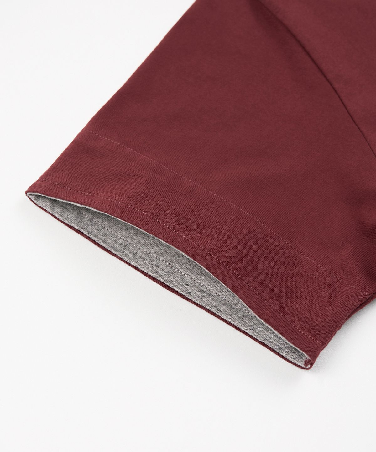 엑스컨테이너(EXCONTAINER) 슬리브 레이어드 크롭 하프 티셔츠 (BURGUNDY)