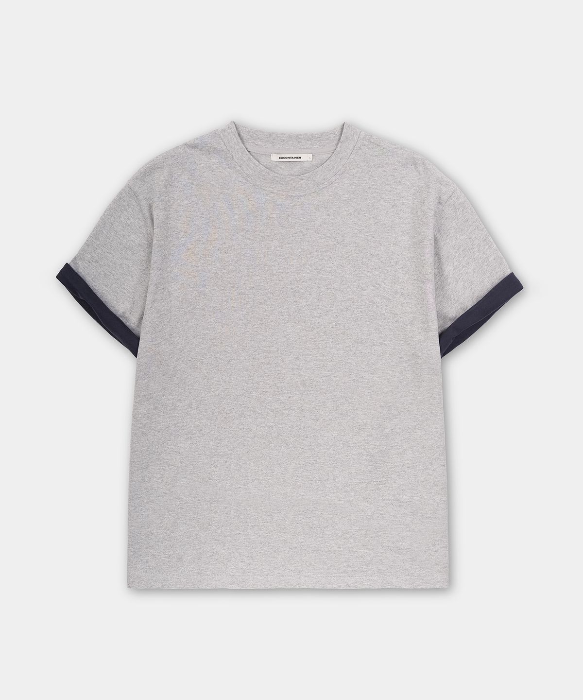 엑스컨테이너(EXCONTAINER) 슬리브 레이어드 크롭 하프 티셔츠 (MELANGE GREY)