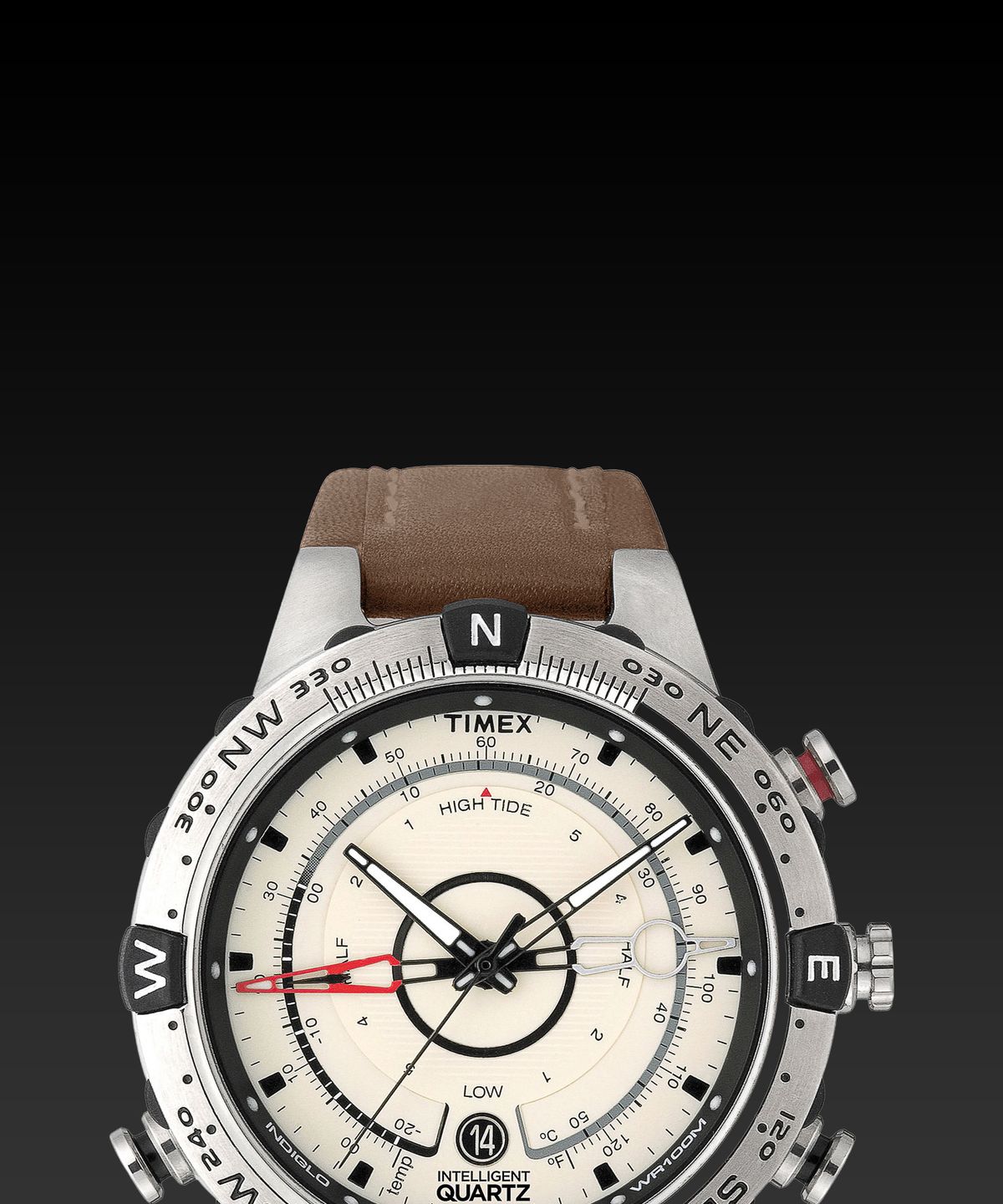 타이맥스(TIMEX) 익스페디션 노스 조수 온도 나침반 브라운 가죽시계 45mm