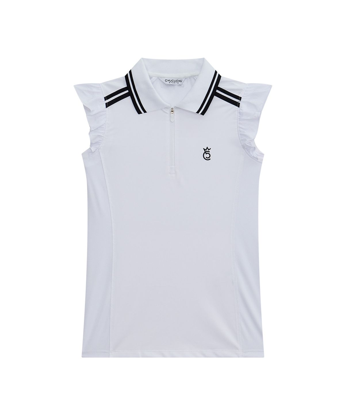 츄쿠츄(CHUCUCHU) 러플 백 메쉬 카라 슬리브리스 탑 (WHITE) CBFSS-TS012W