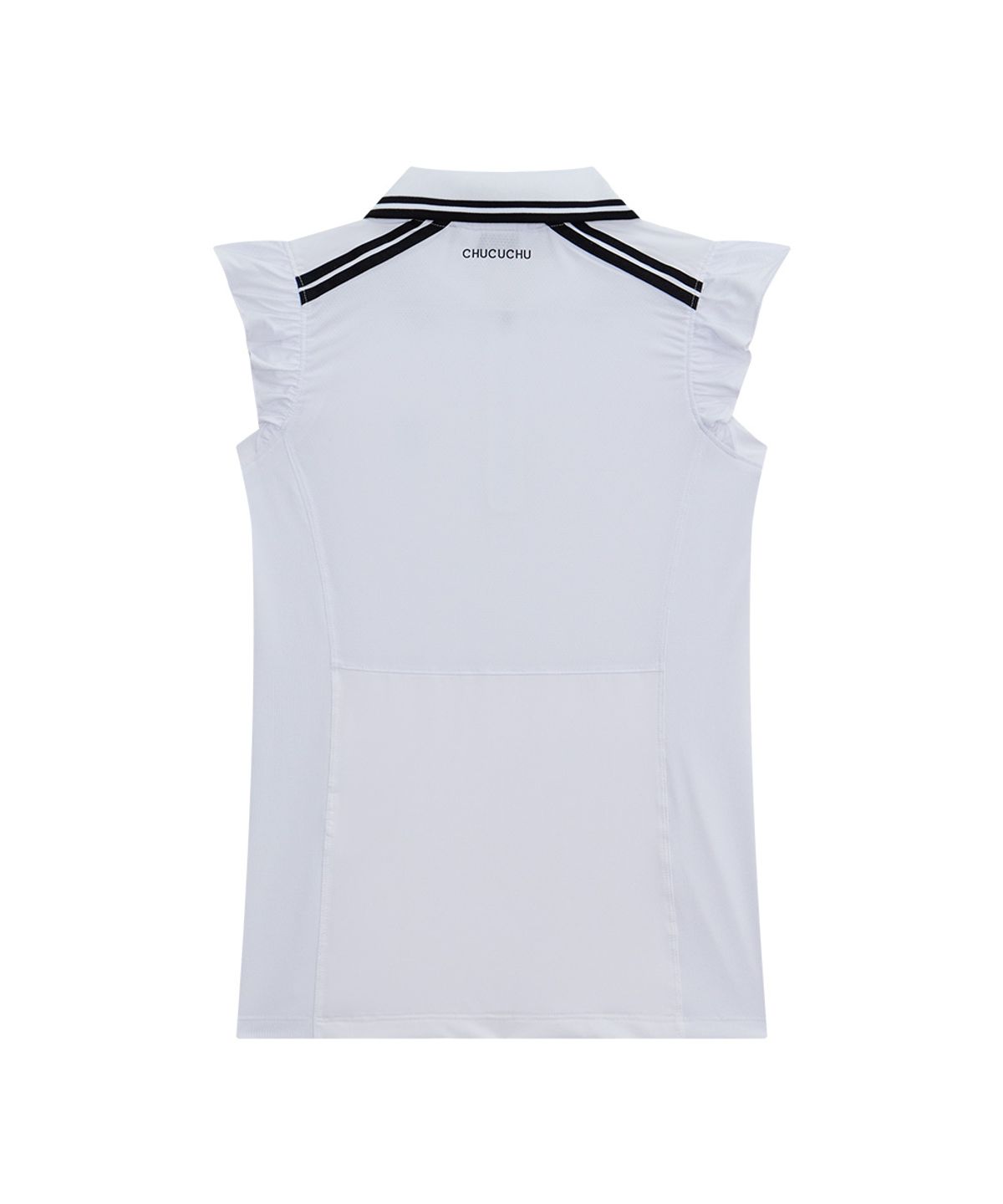 츄쿠츄(CHUCUCHU) 러플 백 메쉬 카라 슬리브리스 탑 (WHITE) CBFSS-TS012W