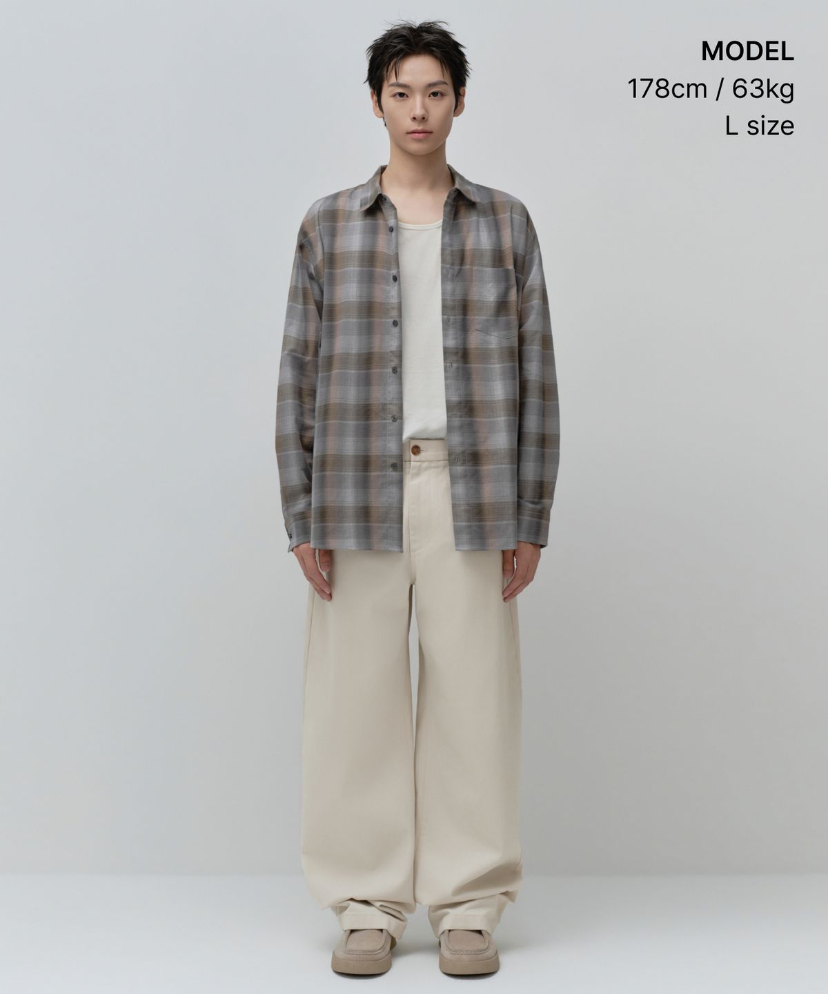 무신사 스탠다드(MUSINSA STANDARD) 릴렉스드 섀도 체크 셔츠 [그레이/브라운]