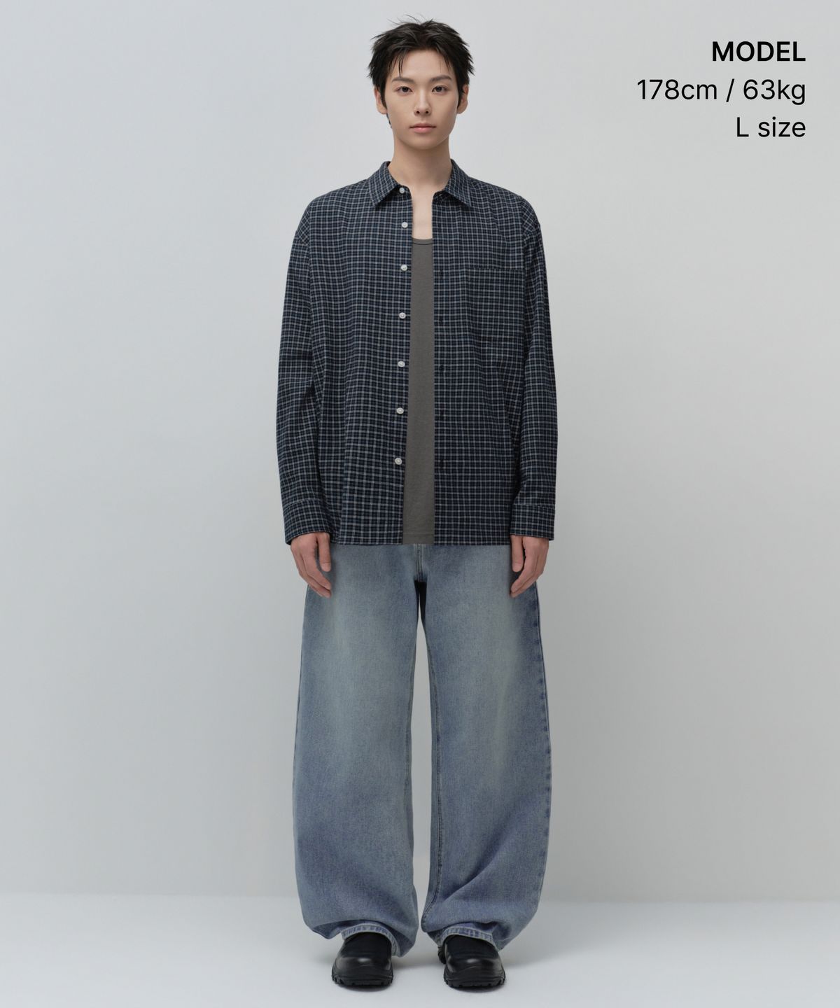 무신사 스탠다드(MUSINSA STANDARD) 릴렉스드 플란넬 테터솔 체크 셔츠 [네이비]