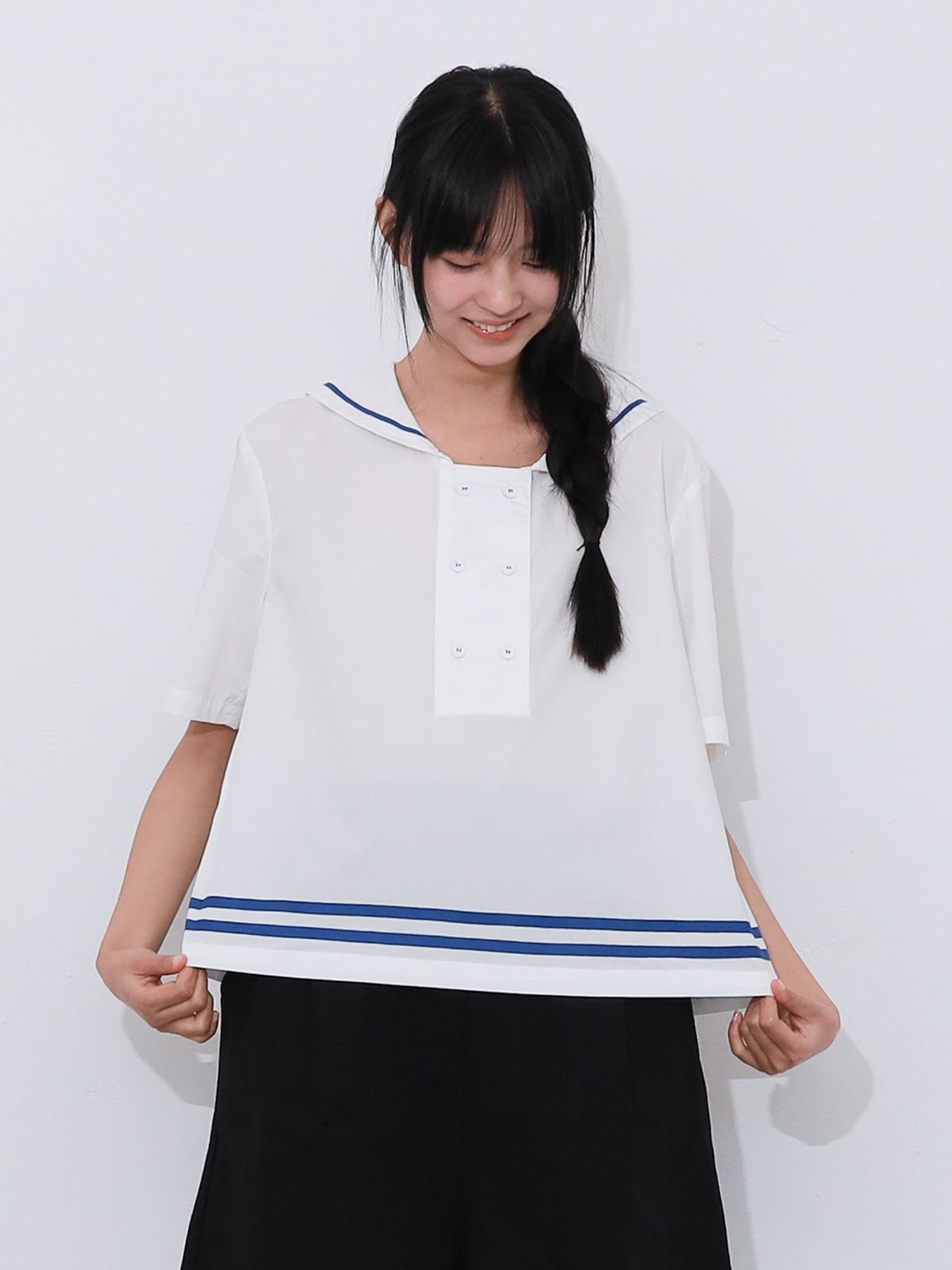 빈센트네이비(VINCENT NAVY) 세화 세일러 블라우스_화이트