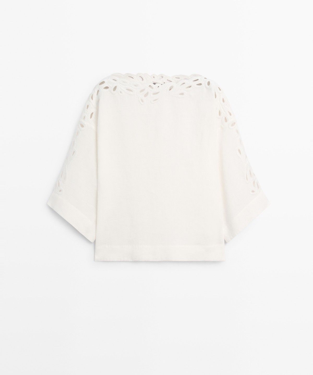 마시모두띠(MASSIMO DUTTI) 자수 디테일 린넨 보트넥 블라우스