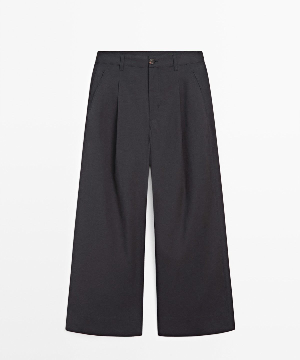 마시모두띠(MASSIMO DUTTI) 코튼 블렌드 플리츠 와이드 팬츠