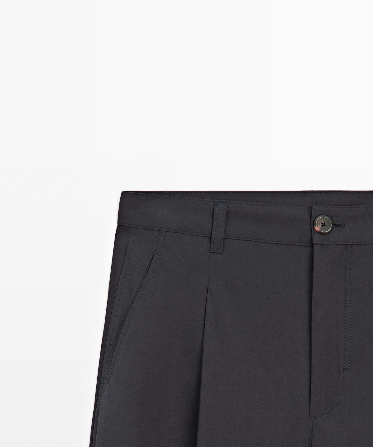 마시모두띠(MASSIMO DUTTI) 코튼 블렌드 플리츠 와이드 팬츠