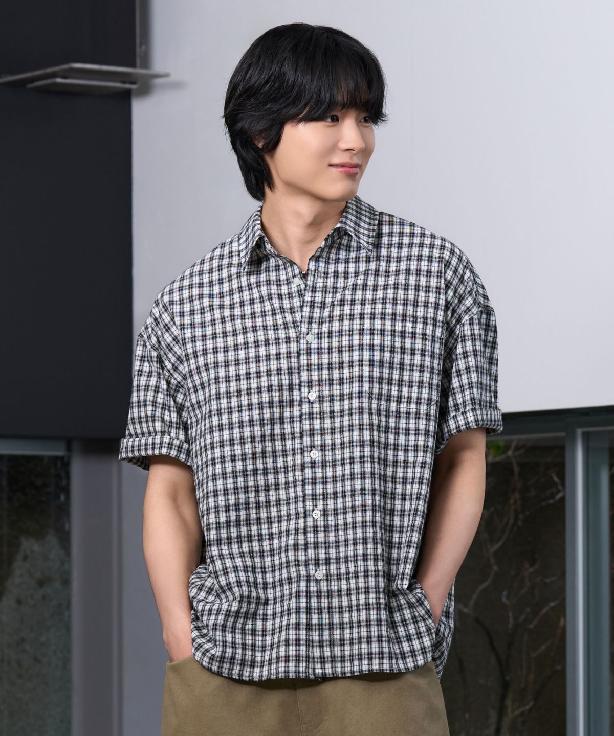 효지(HYOJI) 26 SS 세미 크롭 라이트웨이트 체크 [반팔] 셔츠 (3컬러)