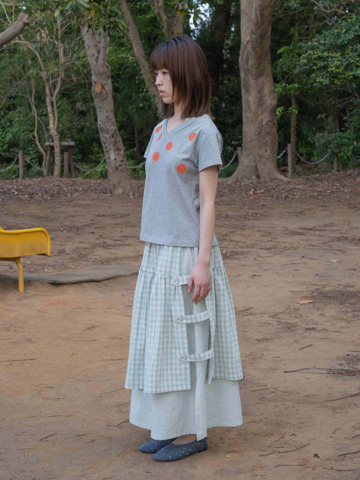 피브스피브스(PEEVES PEEVES) Check Overlay Maxi Skirt / Mint