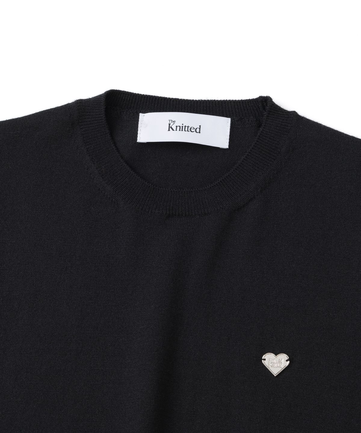 니티드(KNITTED) (W) 베이직 에센셜 워셔블 라운드 반팔 니트 BLACK