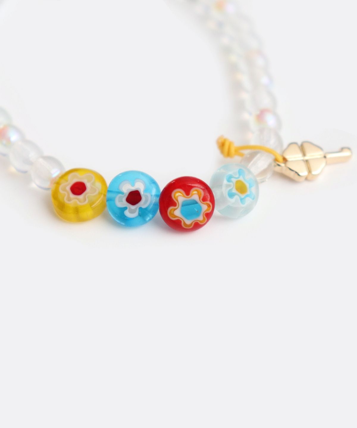 봉보(BONBEAU) Flower aurora glass beads Bracelet 컬러 플라워 오로라 글라스 비즈 클로버 참 팔찌