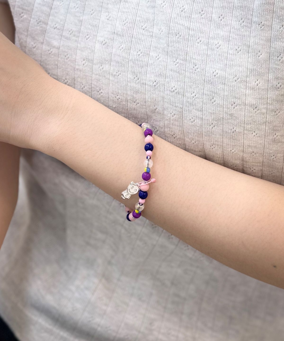 봉보(BONBEAU) Jelly pop teddy charm Bracelet 키치 컬러 아크릴 볼 비즈 믹스 곰돌이 참 팔찌