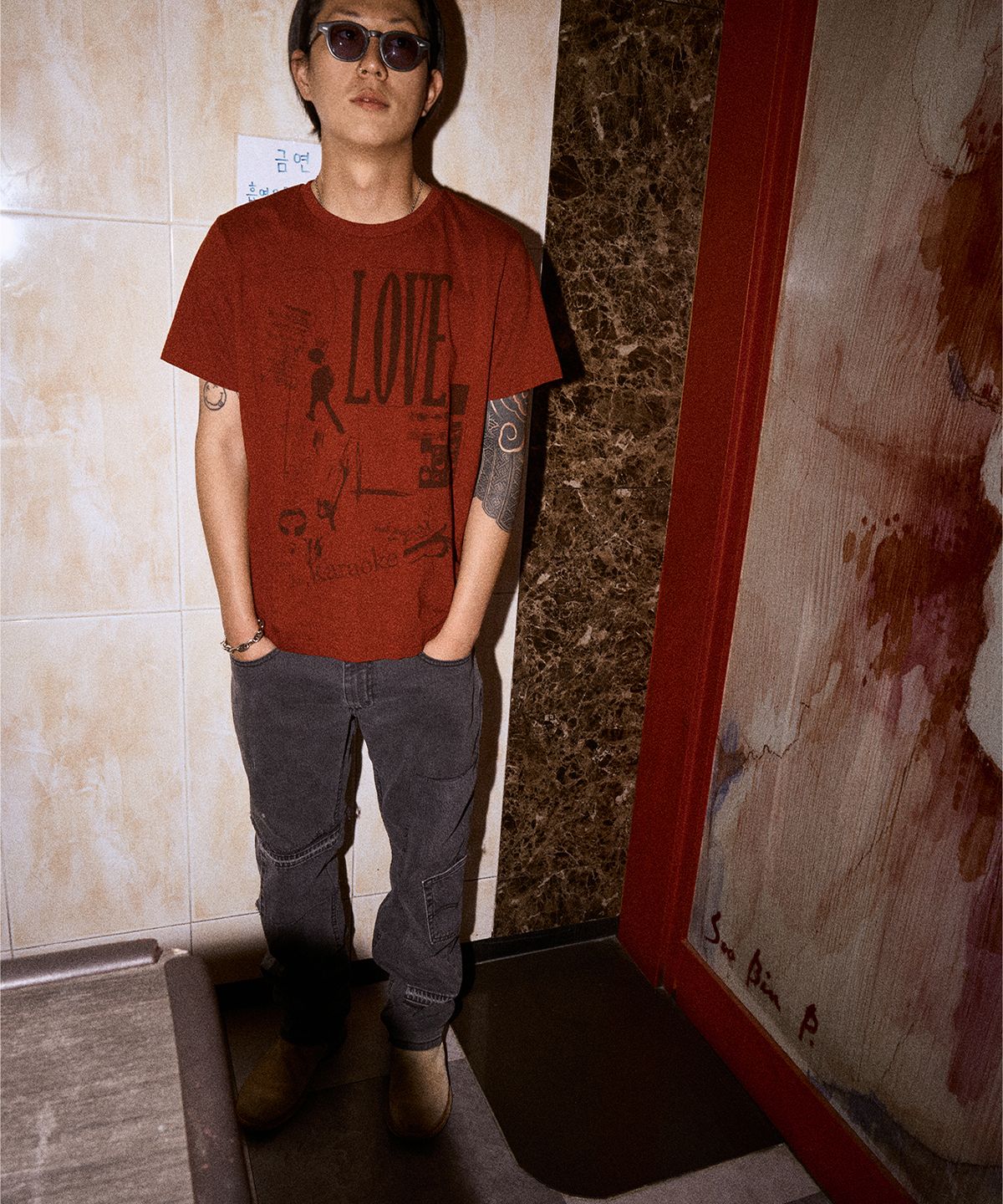 서피스에디션(SURFACE EDITION) LONG LIVE T-SHIRT RED