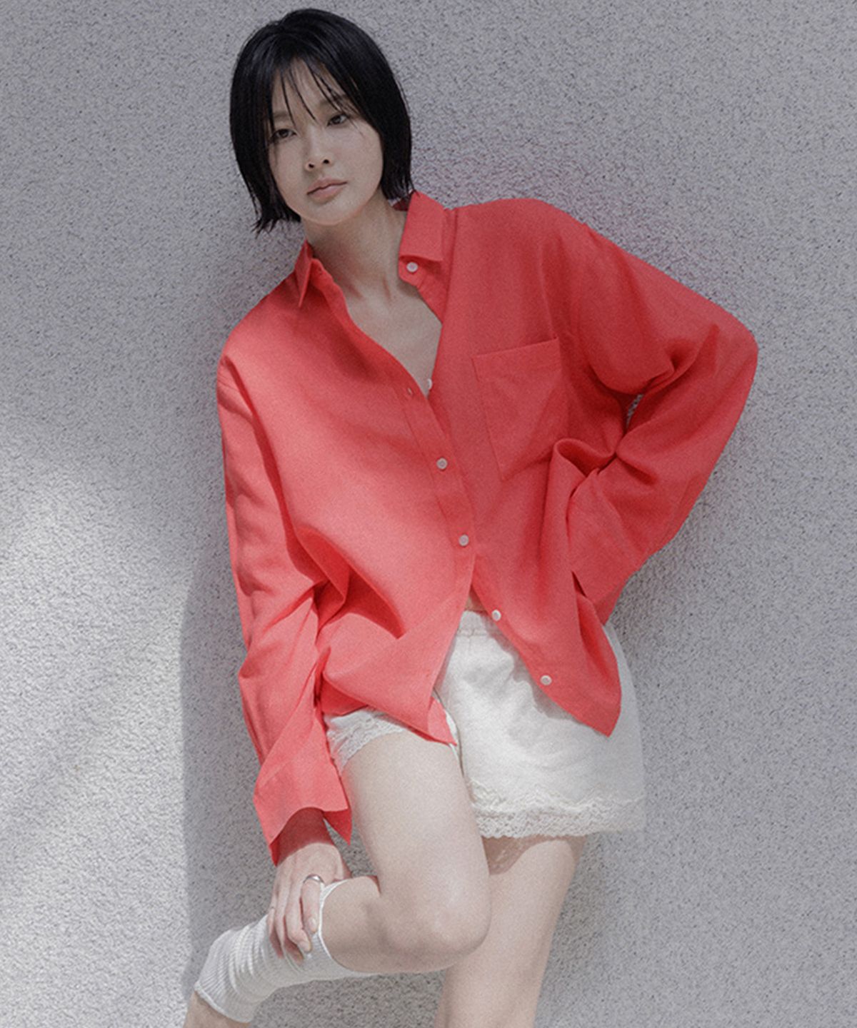 메무아(MEMUA) 오버라인 텐셀린넨 셔츠(블랙)