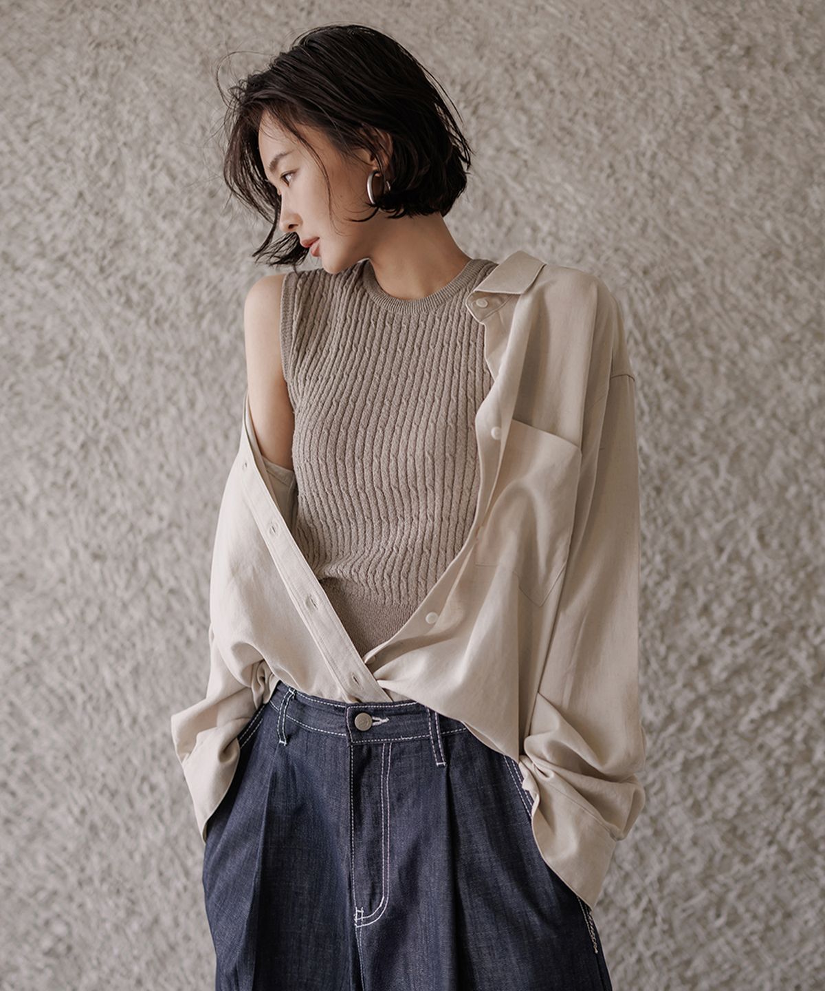 메무아(MEMUA) 오버라인 텐셀린넨 셔츠(블랙)