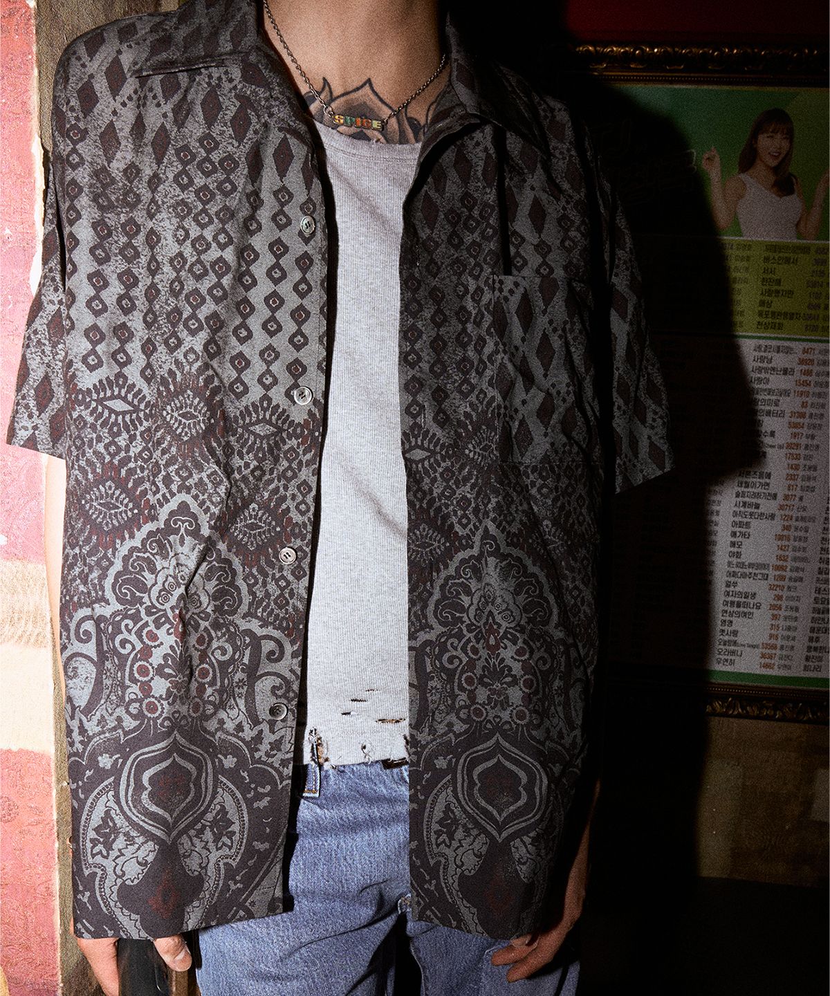 서피스에디션(SURFACE EDITION) FULL PRINT SHORT SLEEVE SHIRT GRAY