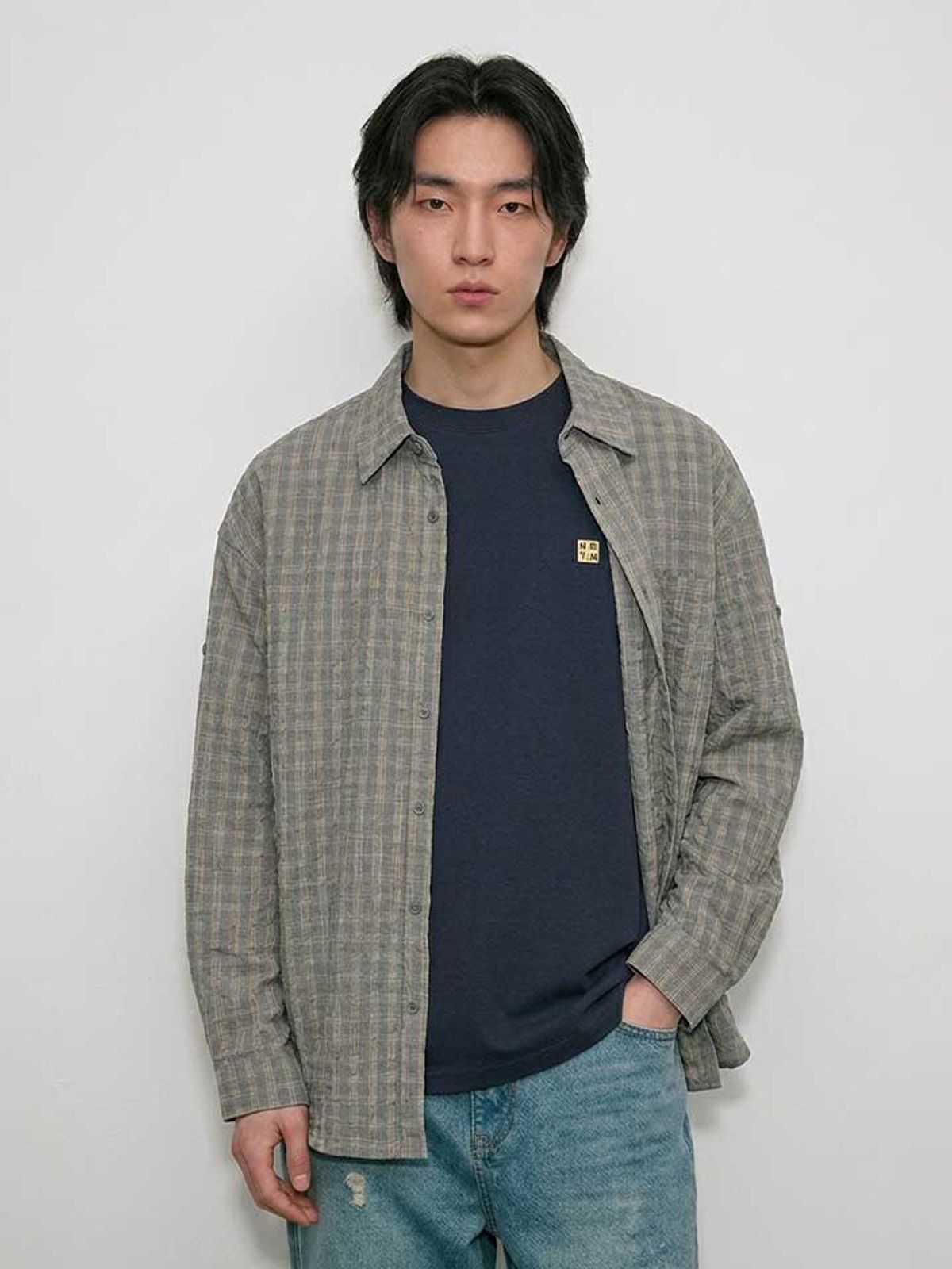 행텐(HANGTEN) 남성 체크 시어서커 하프 셔츠_055(10570-020-408-68)